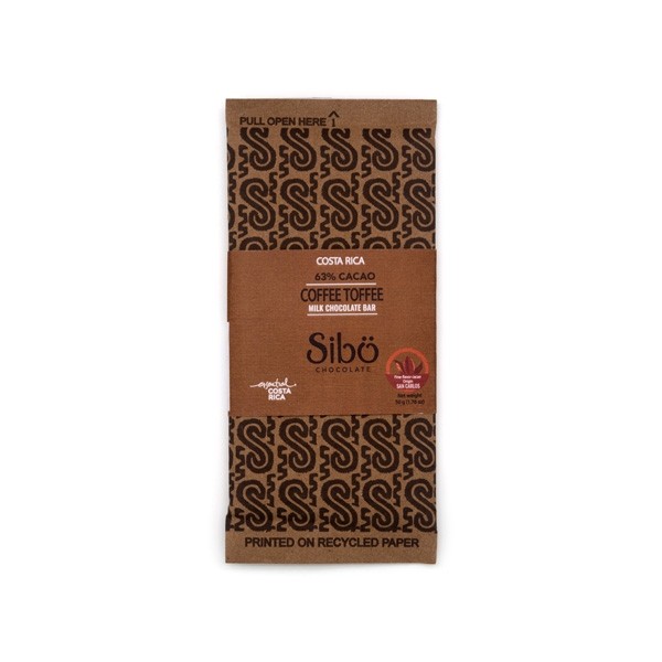 Sibo Coffee Toffee 63% Single Origin Milk Chocolate Bar - 50 grams