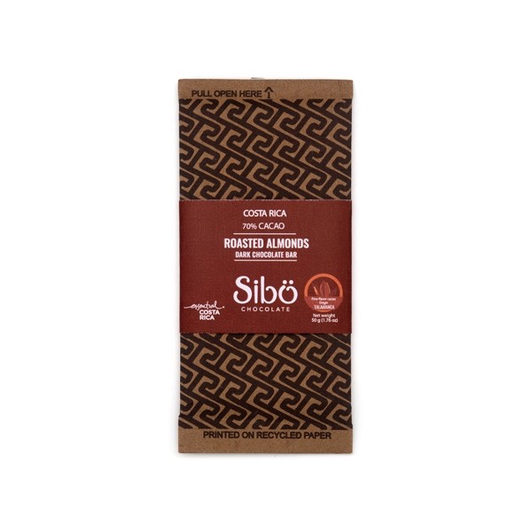 Sibo Roasted Almonds in 70% Single Origin Dark Chocolate Bar - 50 grams